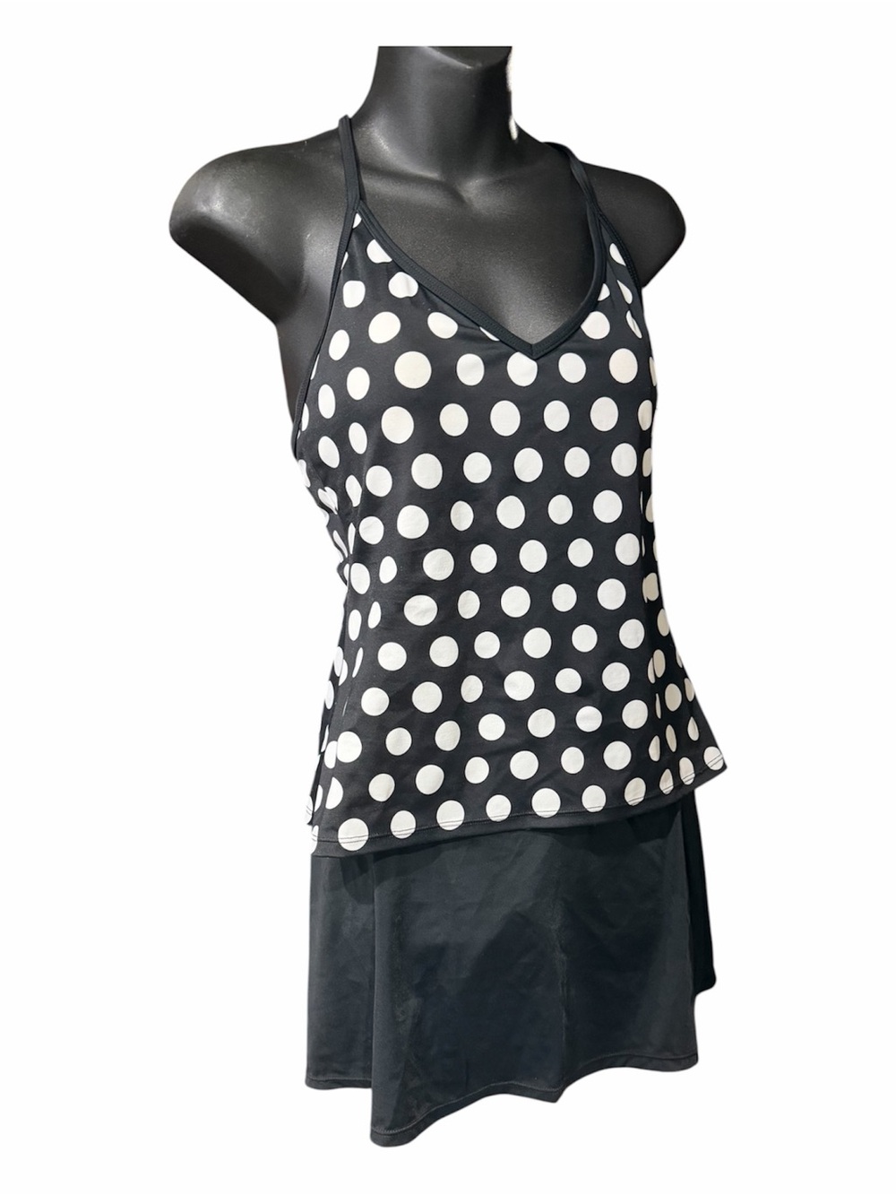 Polka Dot Black & White Tankini Top